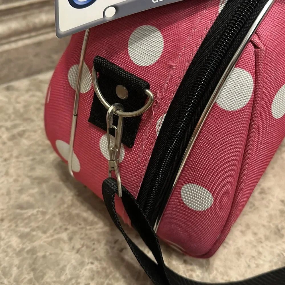 Rockland Luca Vergani Cosmetic Case NEW Pink Polka Dots Large Size